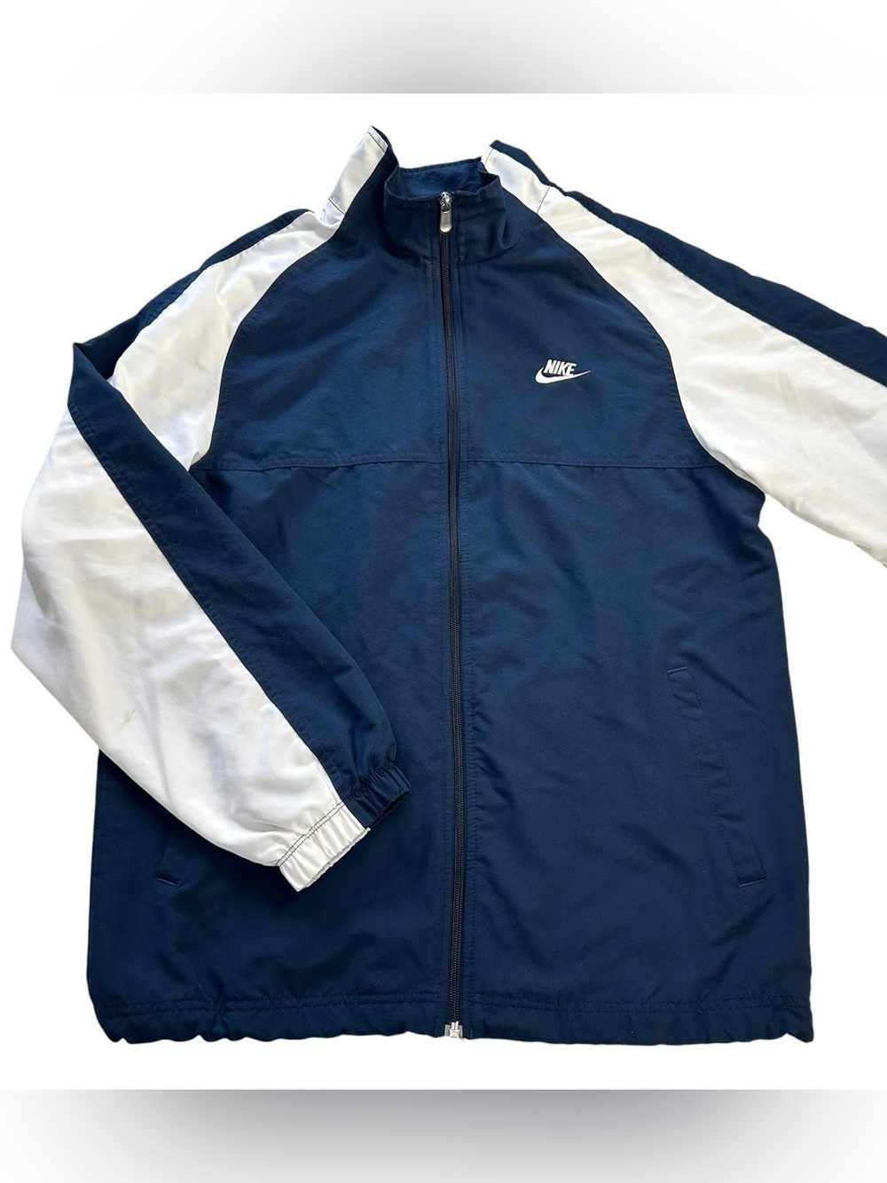 Vintage Nike Jacket Men’s M Navy Blue White Full-Zip Lined Windbreaker Track Y2K